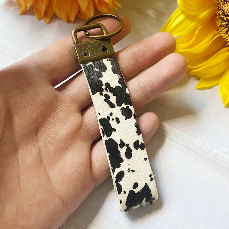 Wholesale Leather Cow Print Leopard Print Lanyard Keychain